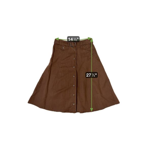 Coldwater Creek Belted Tea Length A-Line Midi Skirt | Linen Cotton Brown | PS - Picture 5 of 5